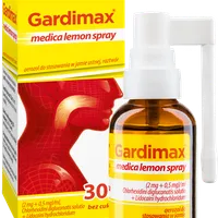Gardimax medica lemon spray, (2 mg + 0,5 mg)/ml, aerozol do stosowania w jamie ustnej, smak cytrynowy, 30 ml