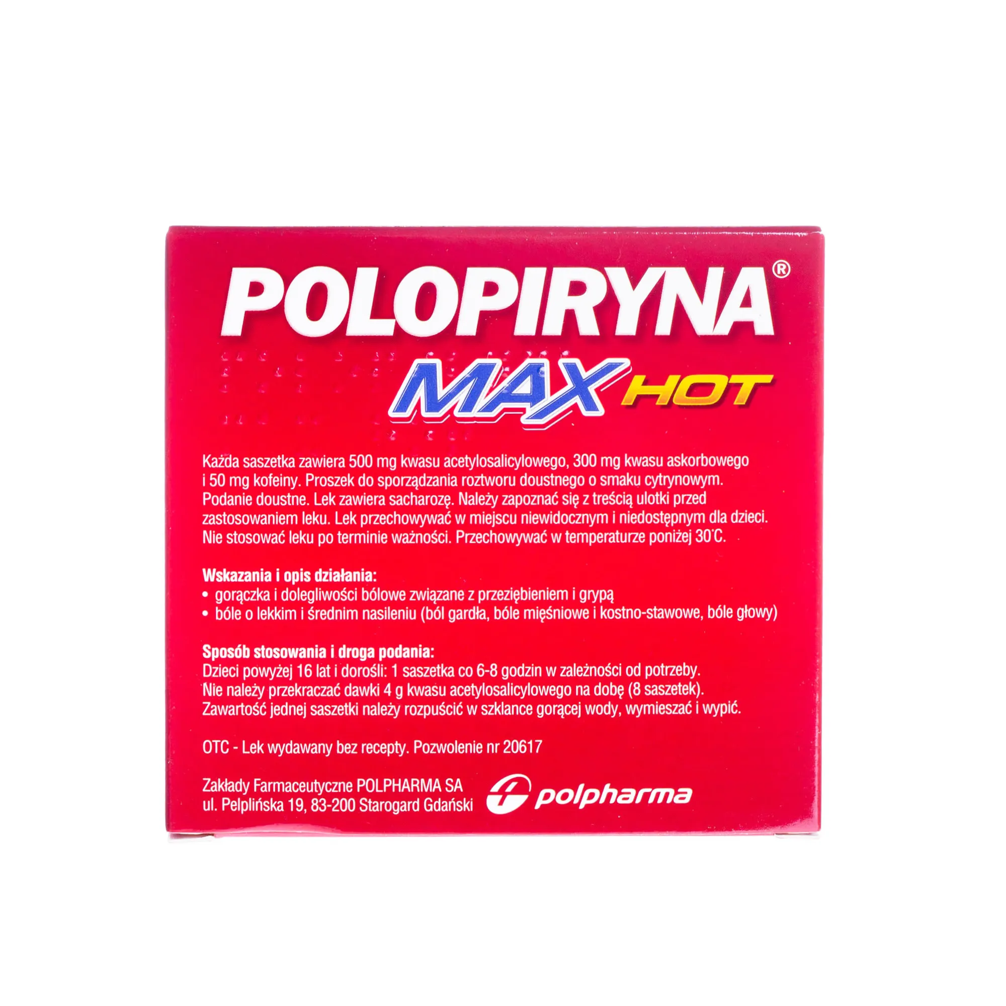 Polopiryna MAX Hot, 500 mg + 300 mg + 50 mg, 8 saszetek 