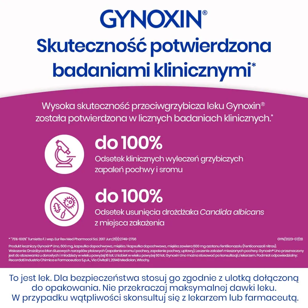 Gynoxin Uno 0,6 g, 1 kapsułka dopochwowa miękka 