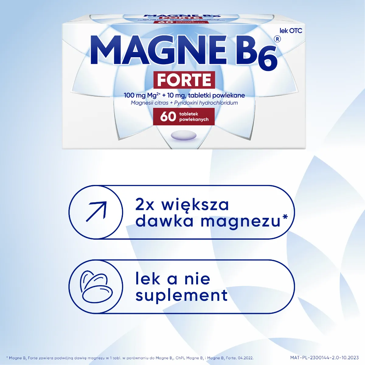 Magne B6 Forte, 100 mg + 10 mg, 60 tabletek powlekanych 