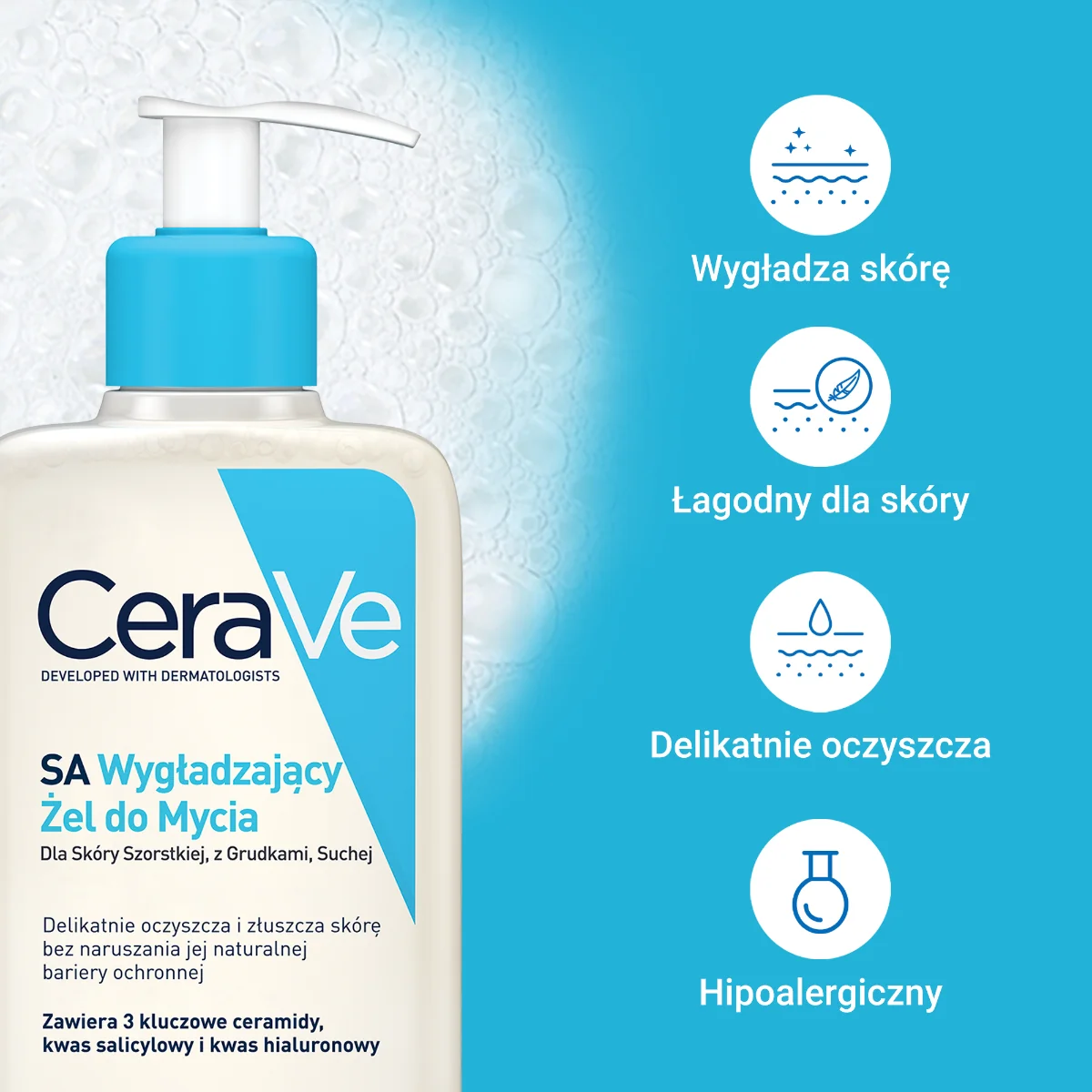 CeraVe SA, Żel Wygładzający do Mycia do Skóry Szorstkiej, z Grudkami, 236 ml