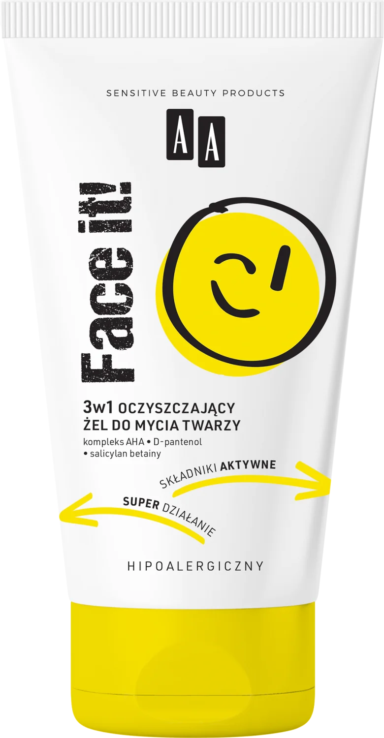 AA FACE IT! 3w1, Oczyszczający żel do mycia twarzy, 50 ml