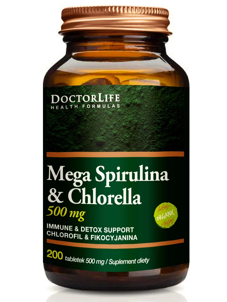 Doctor Life Mega Spirulina & Chlorella 500mg, suplement diety, 200 tabletek