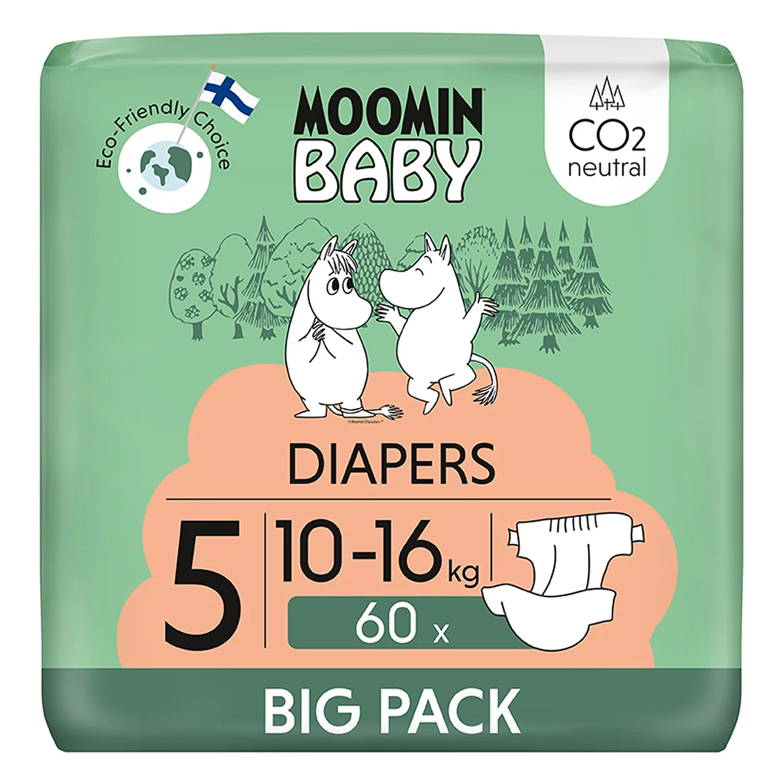 Moomin Baby, pieluszki ekologiczne 5, 10-16 kg, 60 szt.