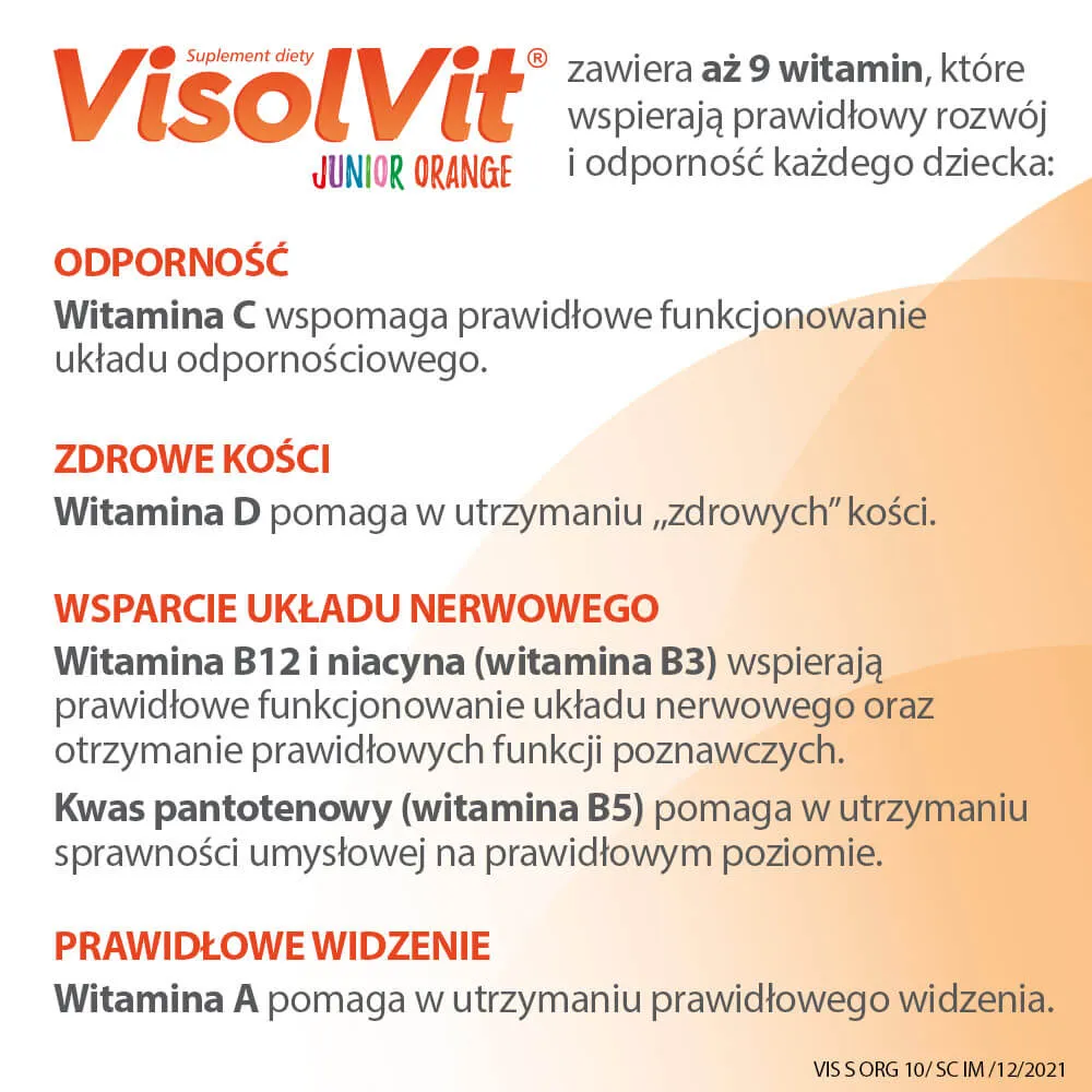 VisolVit Junior, proszek musujący o smaku pomarańczowym, 10 saszetek 