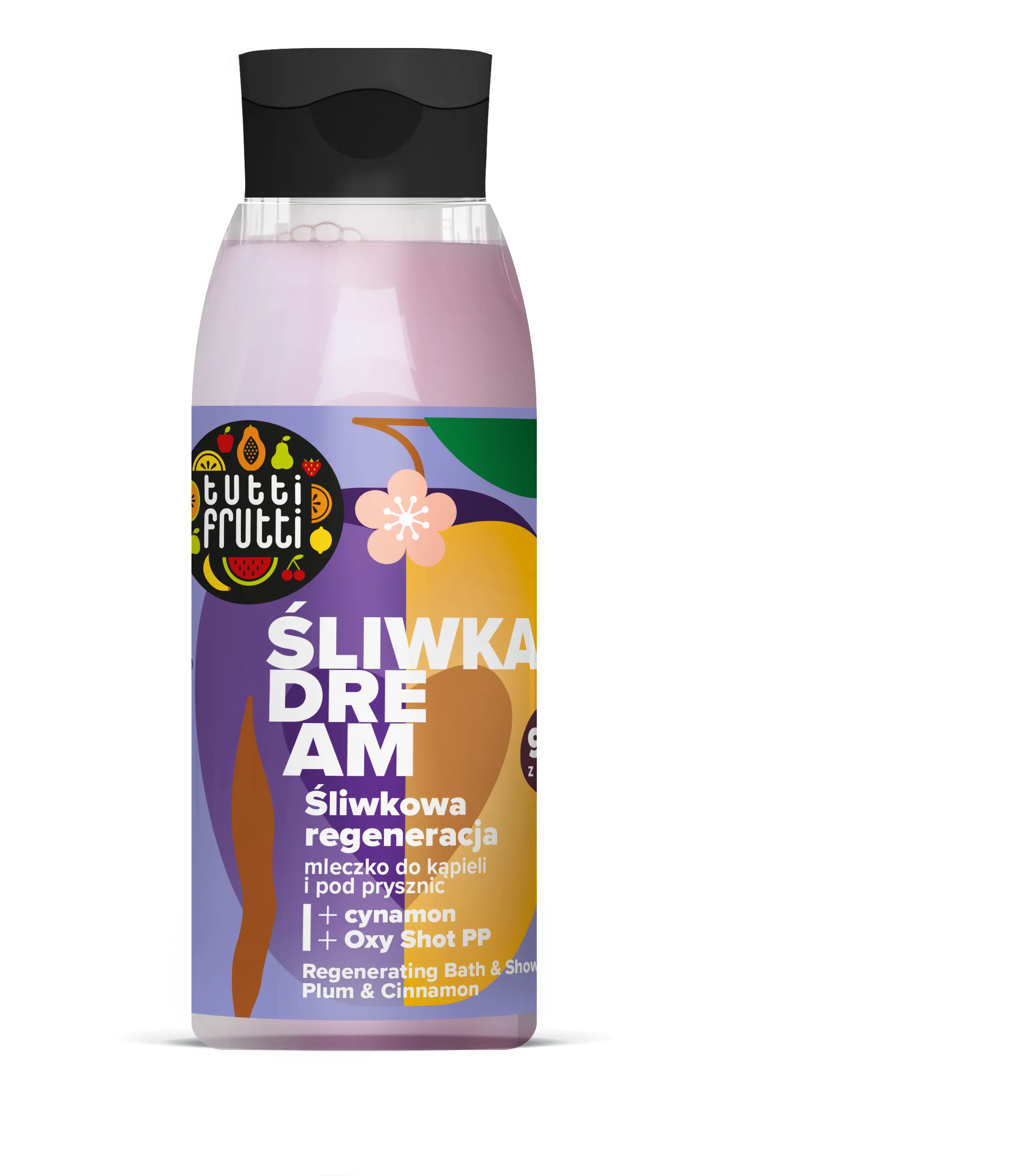 Farmona Tutti Frutti Regenerujące mleczko do kąpieli i pod prysznic Śliwka i Cynamon + Oxy Shot PP, 400 ml