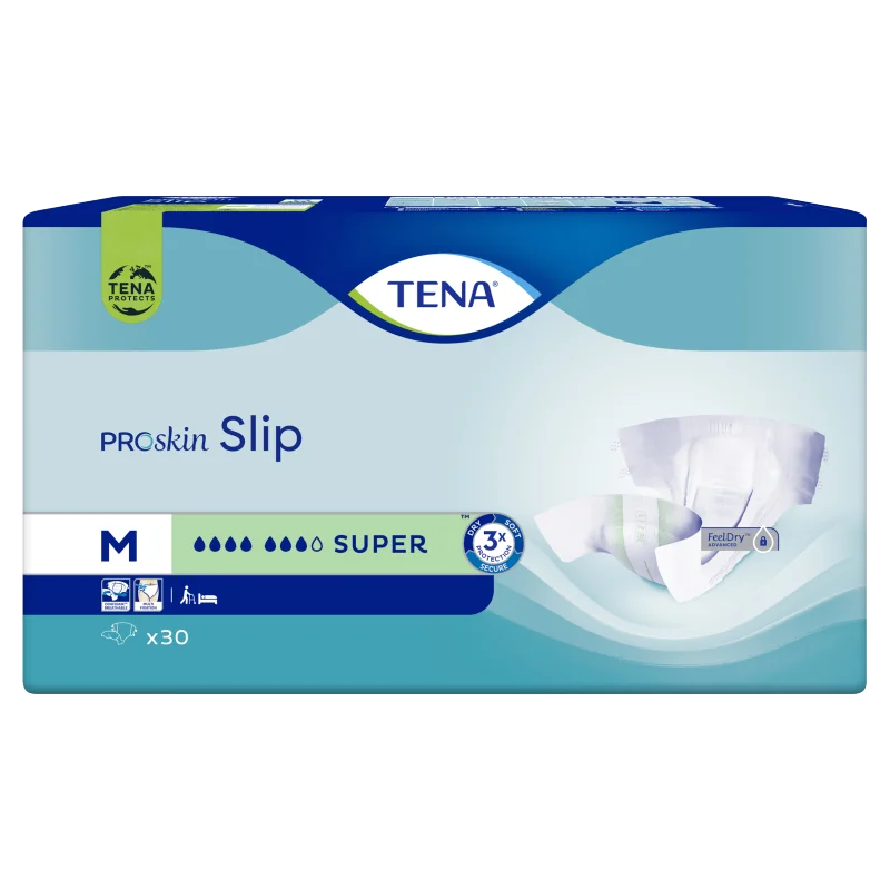 Tena Slip Proskin Super, pieluchomajtki zapinane na rzepy, rozmiar M, 80-110 cm, 30 sztuk