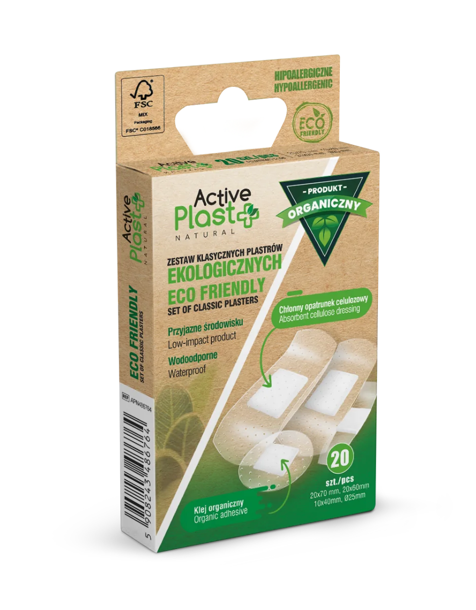 Active Plast, naturalne plastry Ekologiczne, 5-7x2cm, 5-6x2cm, 5-4x1cm, 5-Ø2,5cm, 20 sztuk