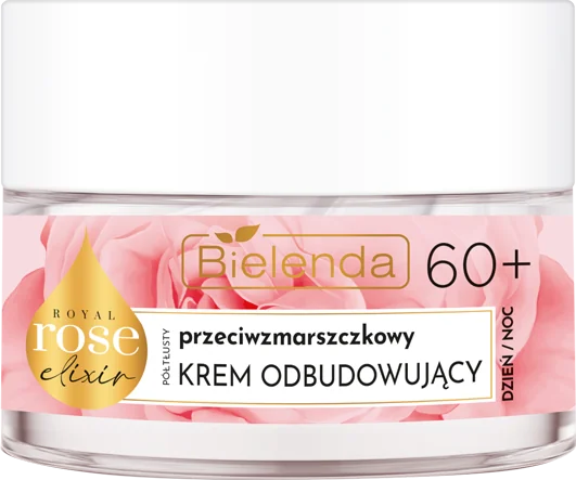 Bielenda Royal Rose przeciwzmarszczkowy półtłusty krem odbudowujący 60+, dzień/ noc, 50 ml