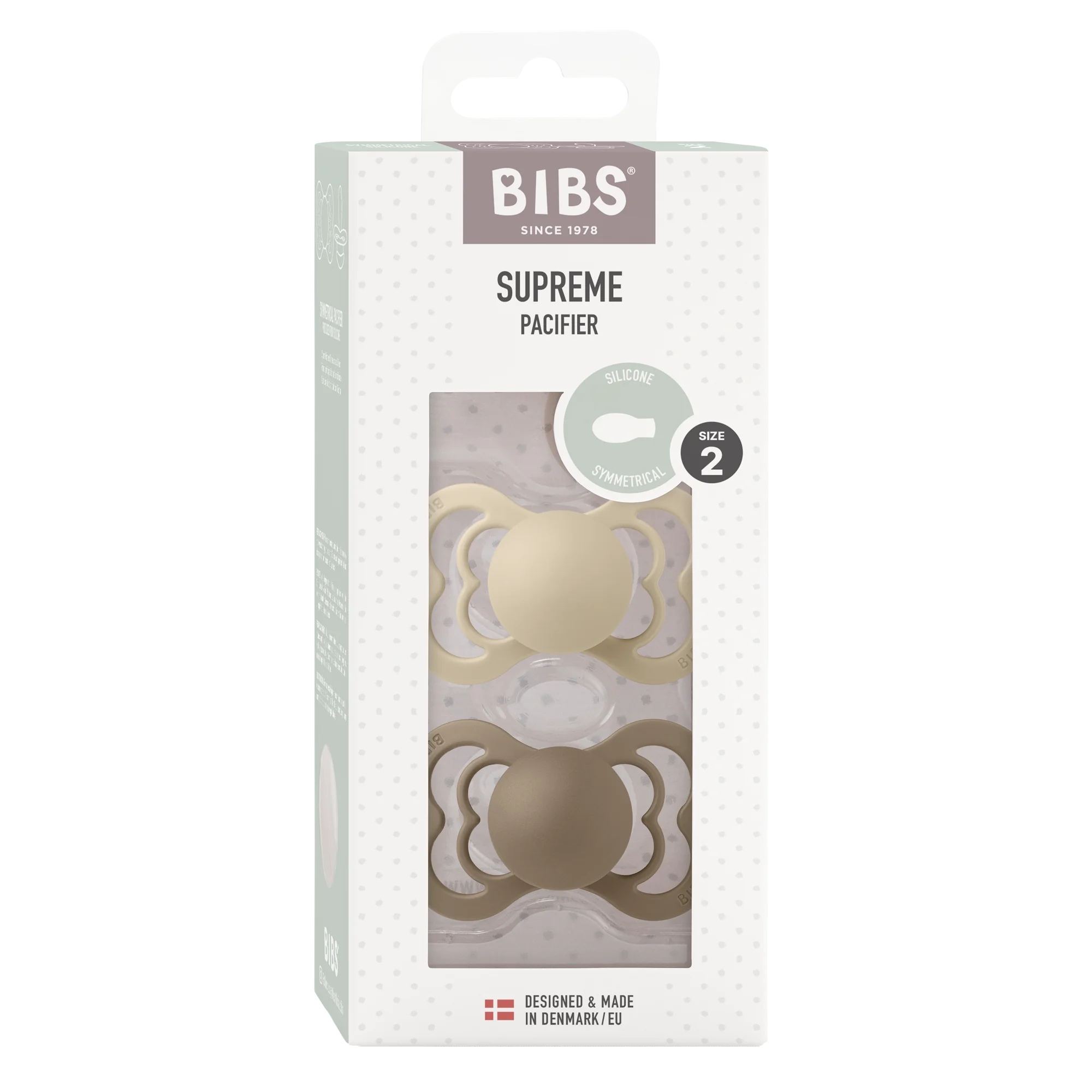 Bibs Pacifier Supreme Vanilla & Dark Oak smoczek lateksowy uspokajający, 2 szt.