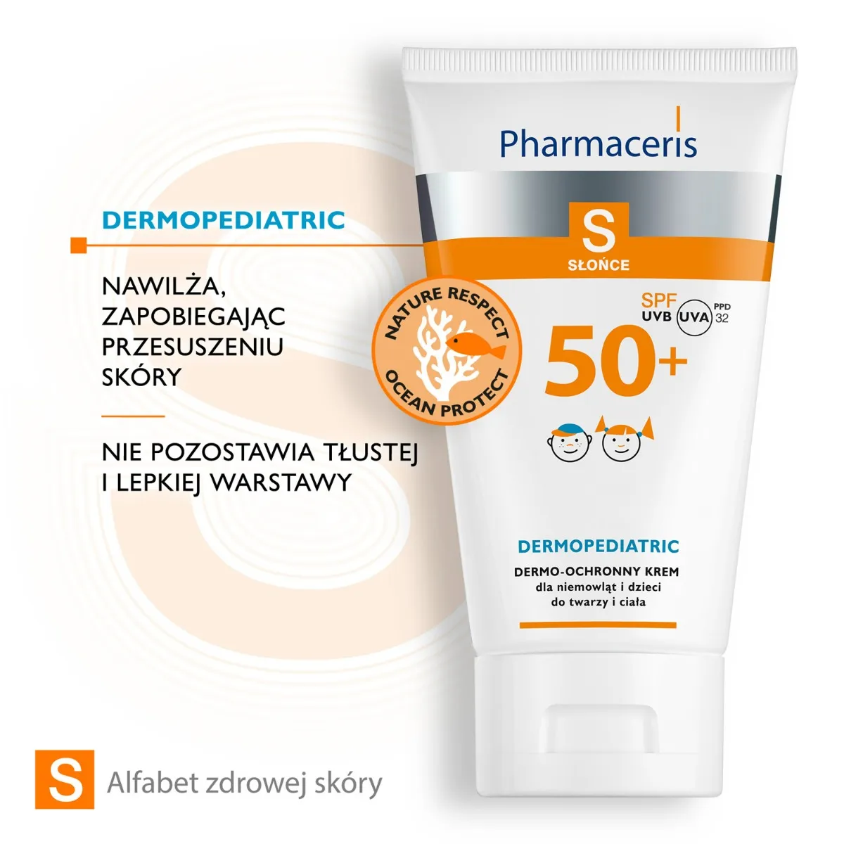 Pharmaceris S, krem ochronny na słońce do twarzy i ciała, dla niemowląt i dzieci, SPF 50+,125 ml 