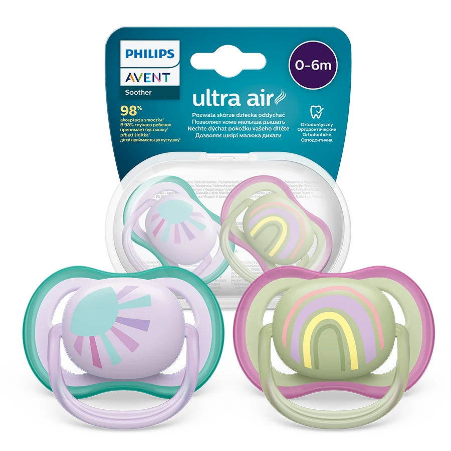 Philips Avent Ultra Air, oddychający smoczek ortodontyczny 0-6m girl, SCF085/59, 2szt.