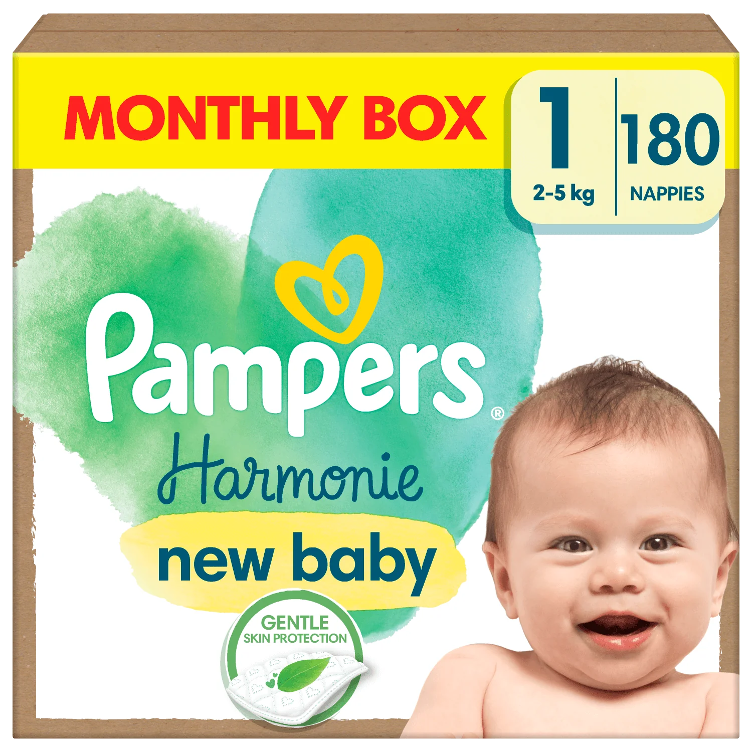 Pampers Harmonie Baby, Pieluszki, rozmiar 1 (2kg-5kg), 180 sztuk