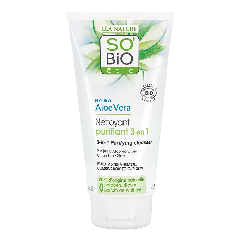 SO'BiO étic Hydra Aloe Vera Purifying, żel oczyszczający 3w1, 150 ml