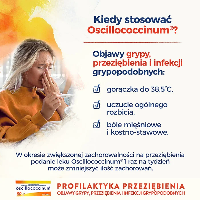 Oscillococcinum na przeziębienie i grypę, granulki w pojemniku jednodawkowym, 30 dawek