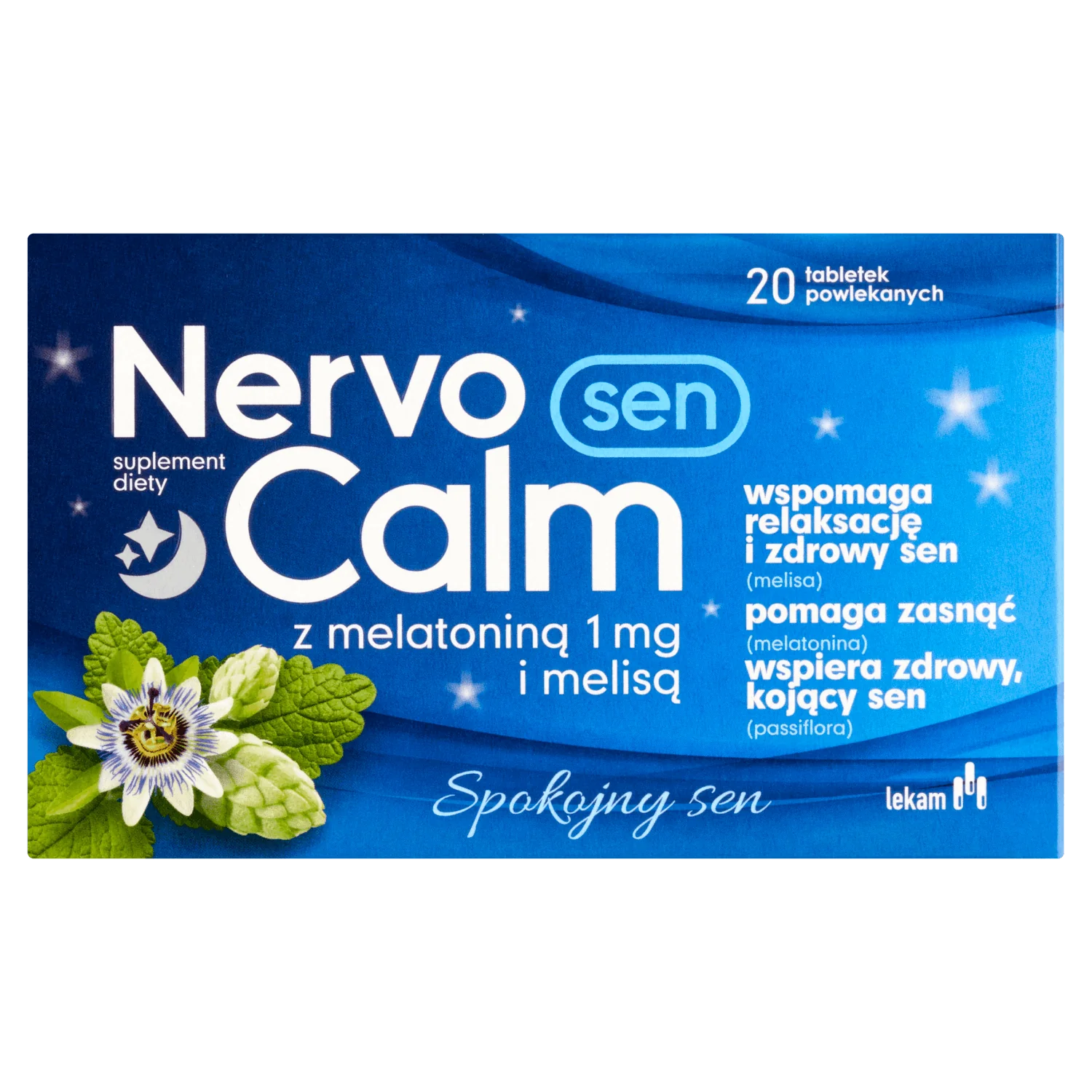 Nervocalm Sen z melatoniną i melisą, suplement diety, 20 tabletek