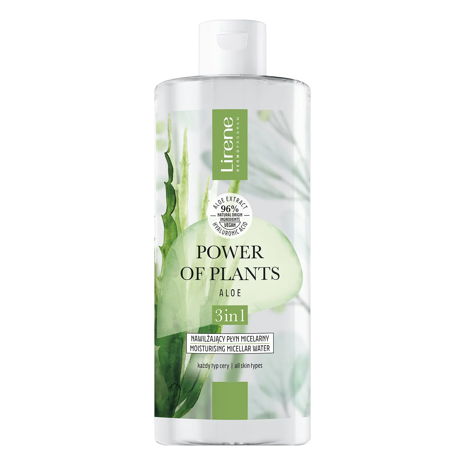 Lirene Power Of Plants Aloes, nawilżający płyn micelarny 3w1, 400 ml