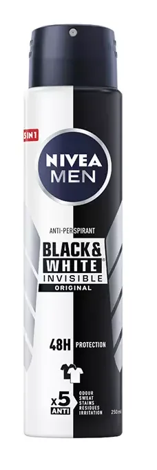 Nivea Black&White Invisible Original, antiperspirant w sprayu dla mężczyzn, 250 ml