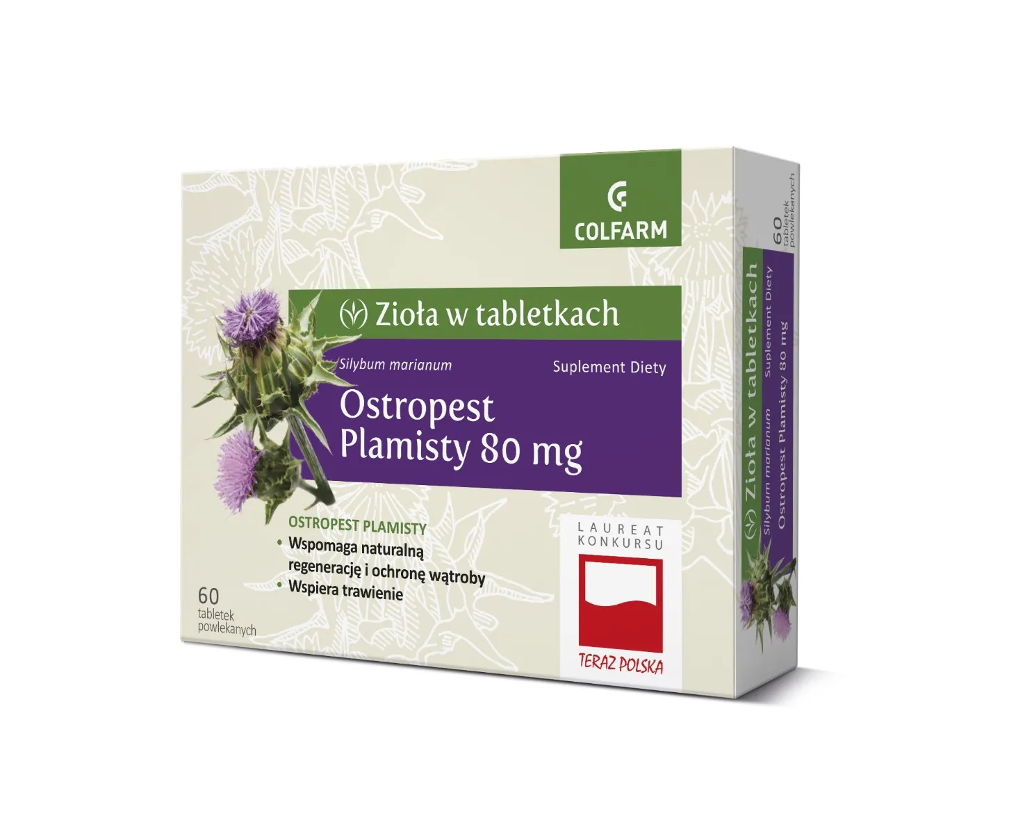 Ostropest Plamisty, suplement diety silybum marianum 80 mg, 60 tabletek powlekanych