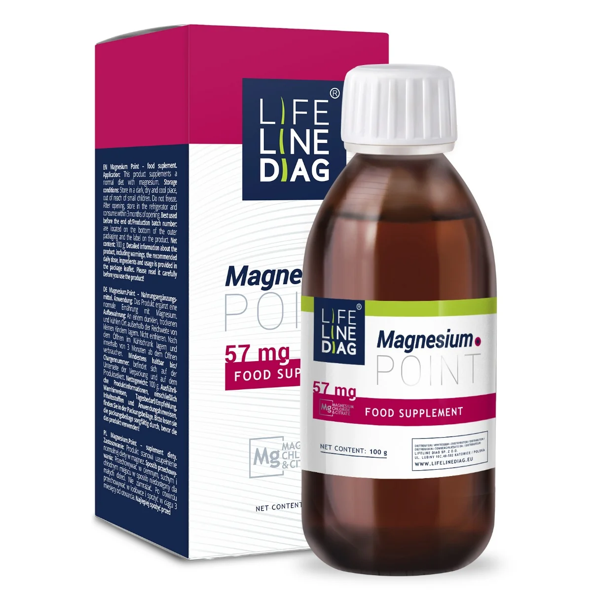 Lifelinediag Magnesium Point chlorek i cytrynian magnezu w płynie, 100 g 