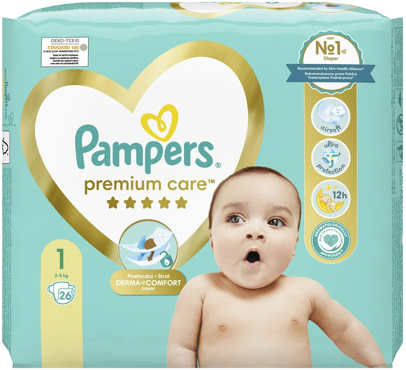 Pampers Premium Care, pieluchy, rozmiar 1, 2-5 kg, 26 sztuk