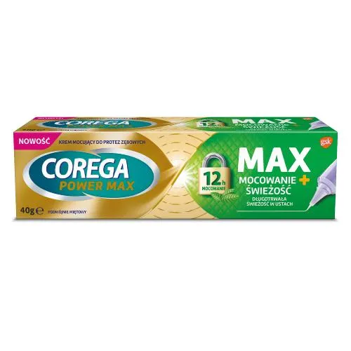 Corega Power Max Mocowanie + Świeżość, krem mocujący do protez, smak miętowy, 40 g