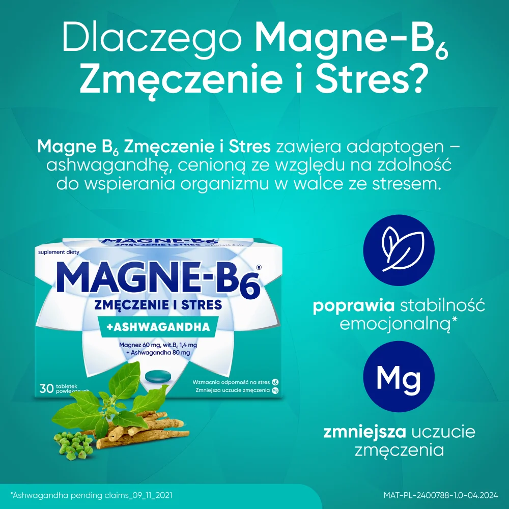 Magne-B6 Zmęczenie i Stres suplement diety, 30 tabletek powlekanych