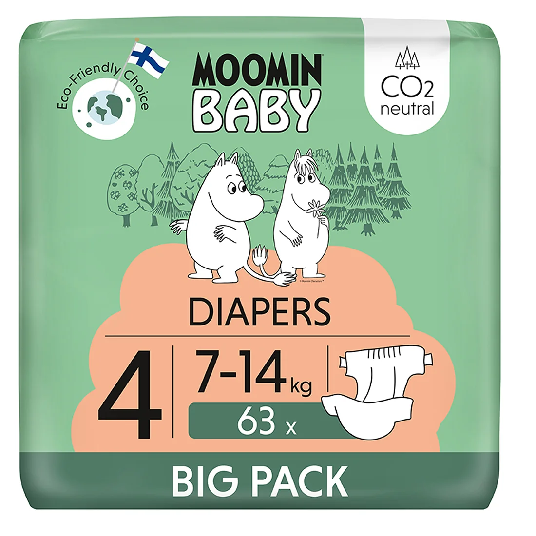 Moomin Baby, pieluszki ekologiczne 4, 7-14 kg, 63 szt.