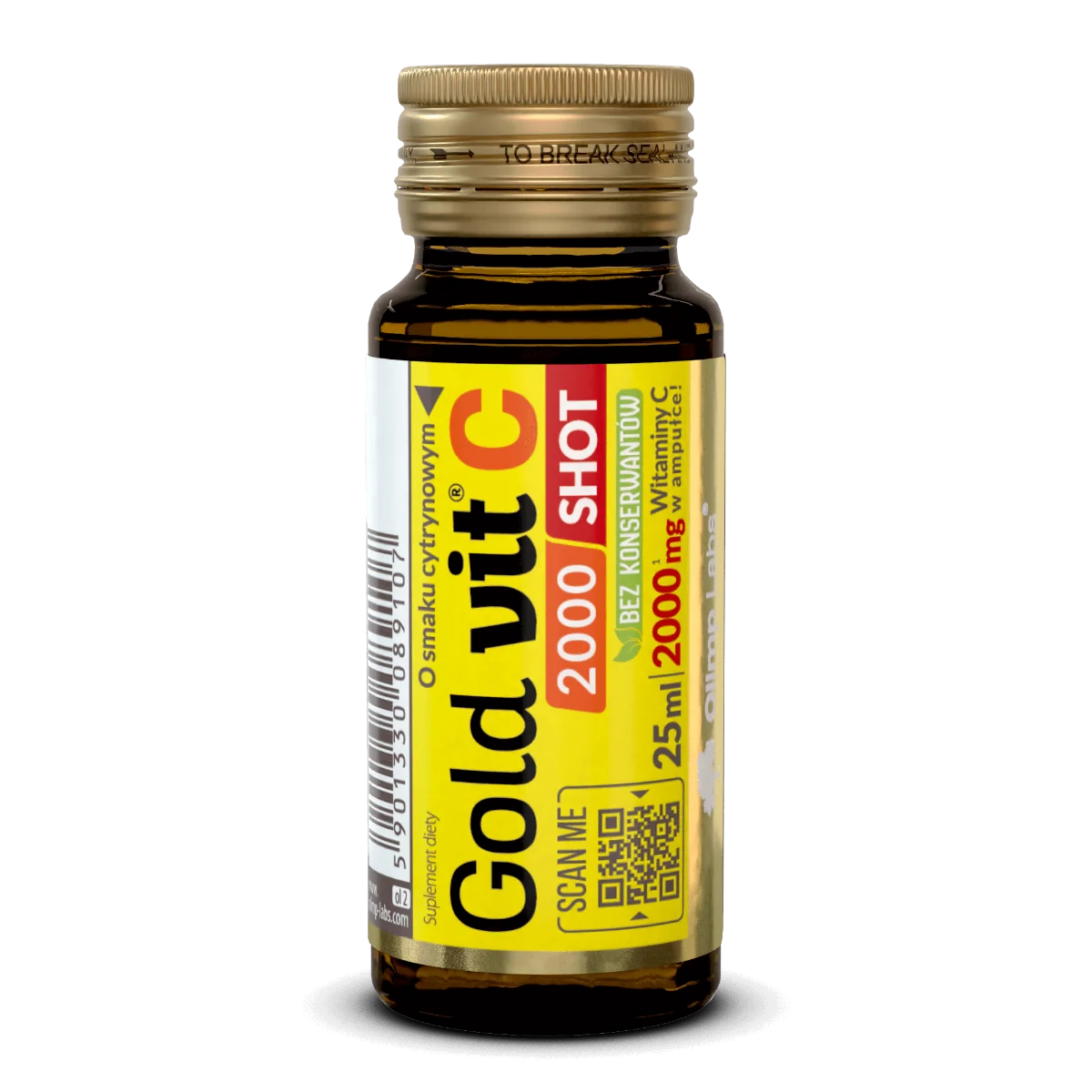 Gold Vit C 2000 Shot, smak cytrynowy, ampułka szklana, 25 ml