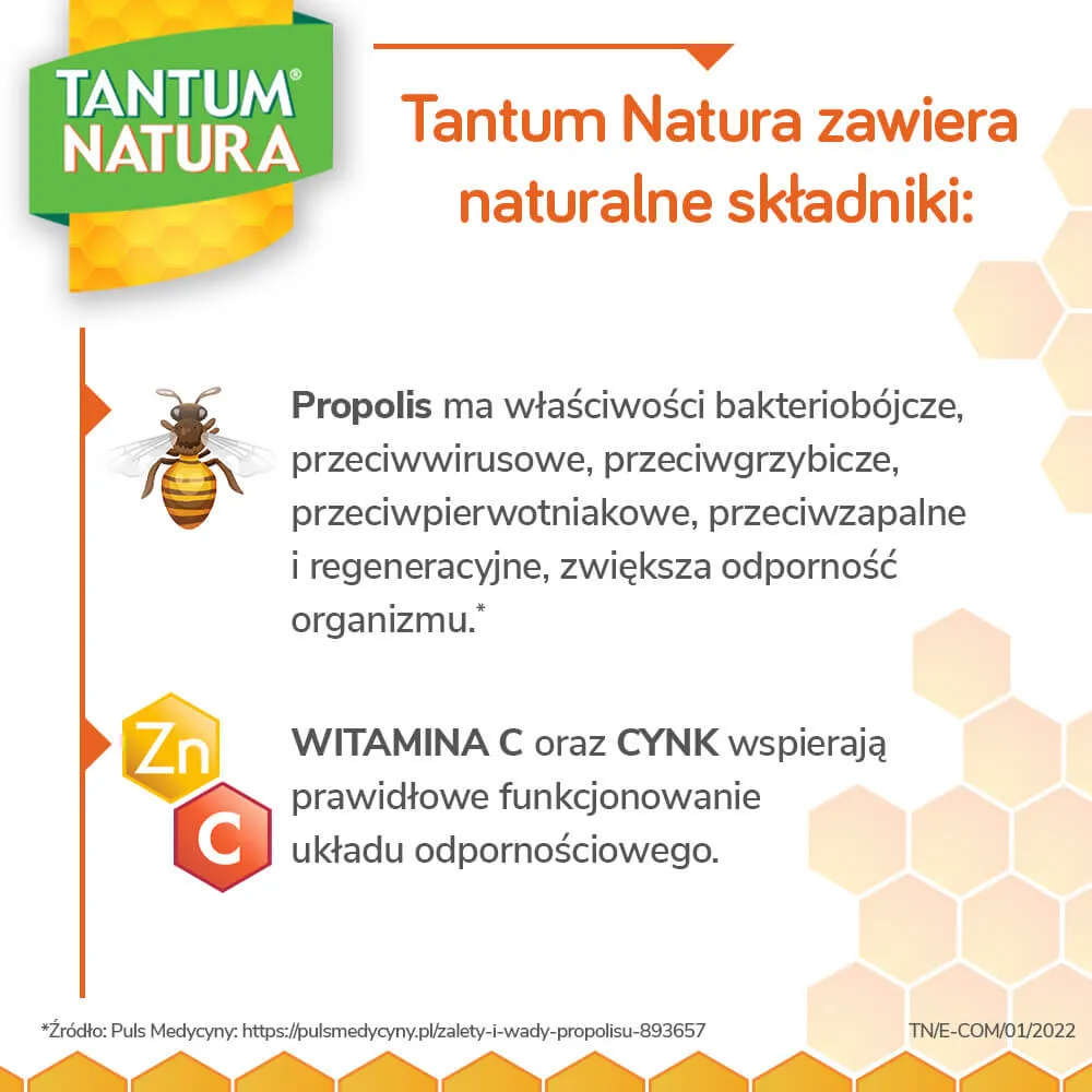 Tantum Natura, suplement diety, smak pomarańczowo-miodowy, 15 pastylek do ssania 
