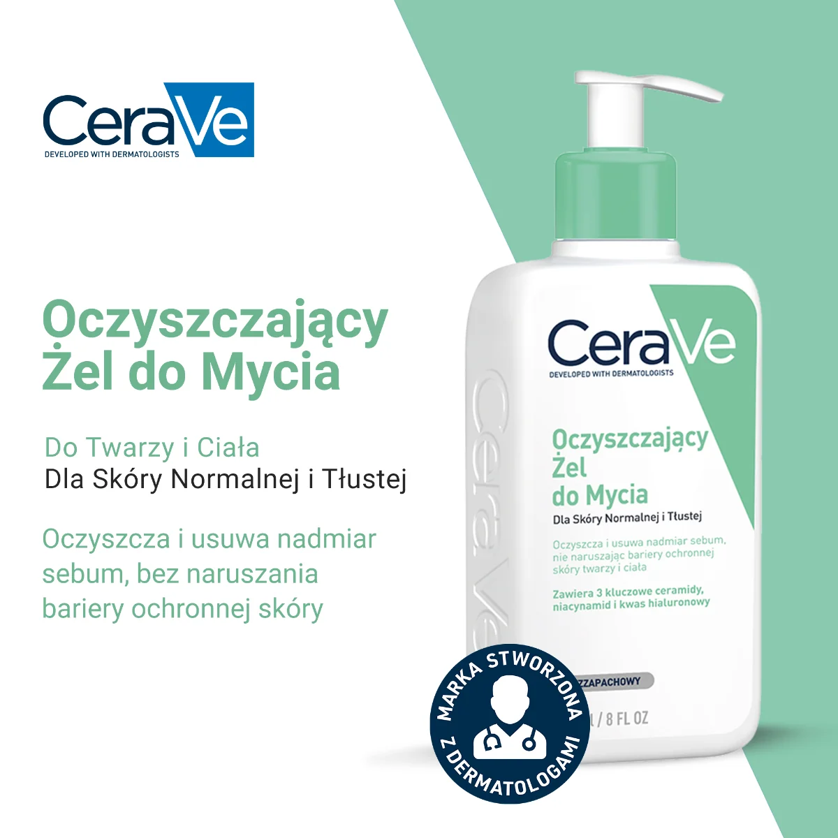 Cerave Oczyszczający żel do mycia twarzy i ciała, 473 ml