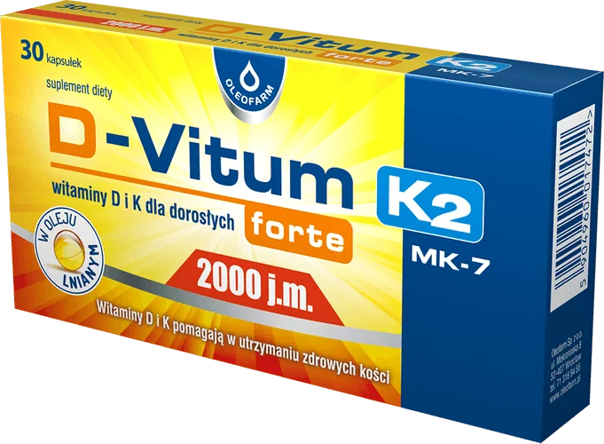 D-Vitum forte 2000 j.m. K2 suplement diety, 30 kapsułek