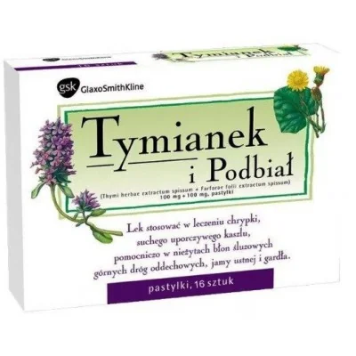 Tymianek i Podbiał, (100 mg + 100 mg)/pastylkę, pastylki twarde, 16 sztuk