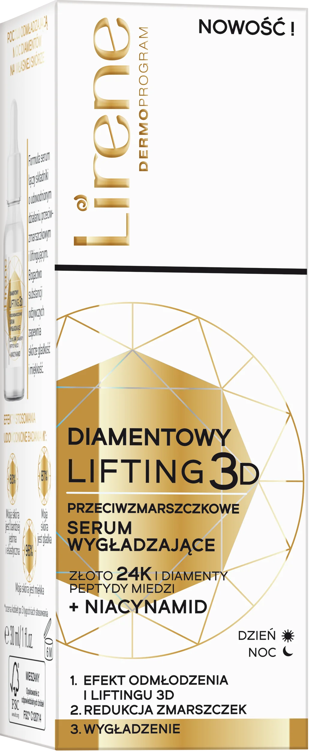 Lirene Diamentowy Lifting 3D, przeciwzmarszczkowe serum wygładzające, 30 ml