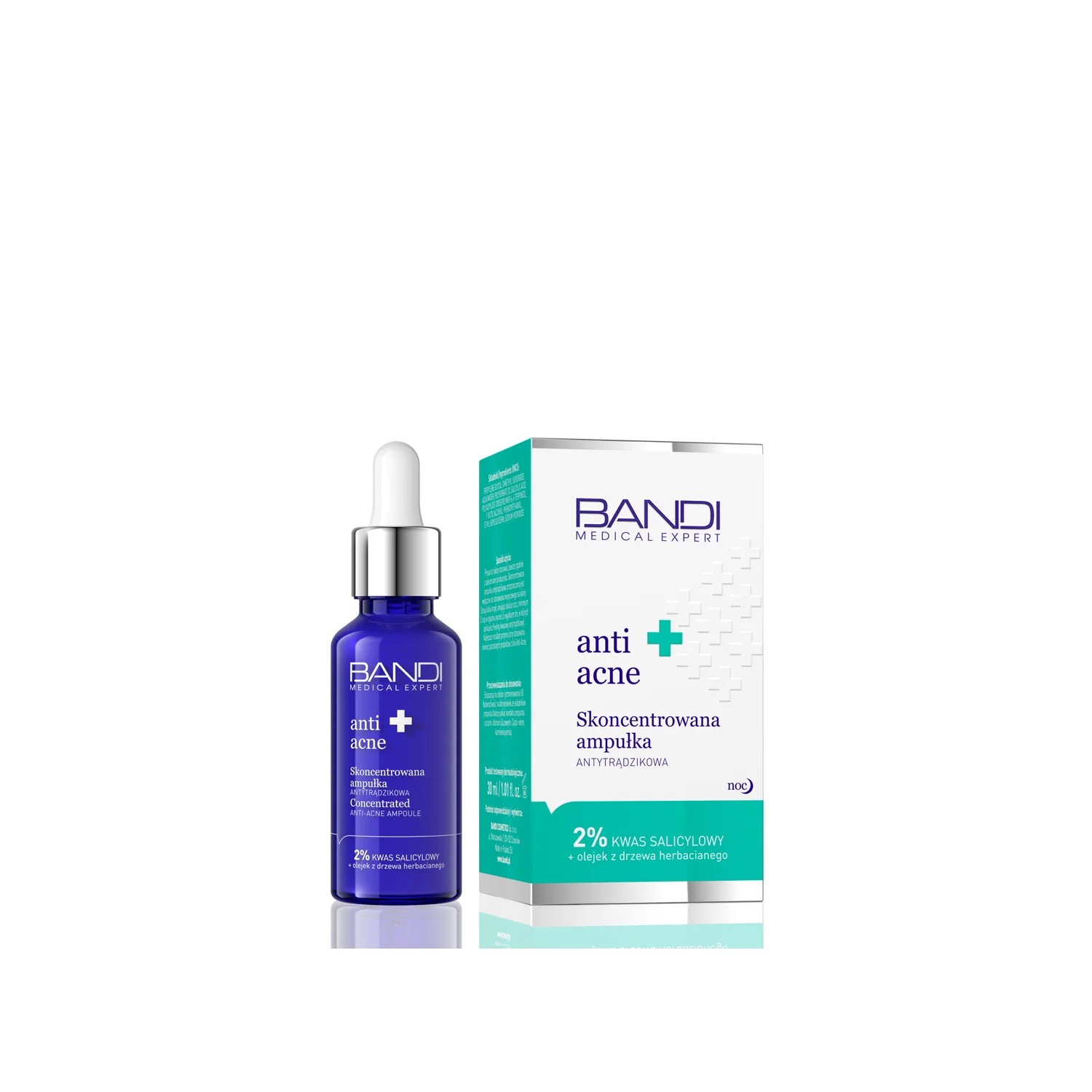 Bandi Medical Expert Anti-Acne, Skoncentrowana Ampułka Antytrądzikowa 2% Kwas Salicylowy + Olejek Z Drzewa Herbacianego, 30 ml