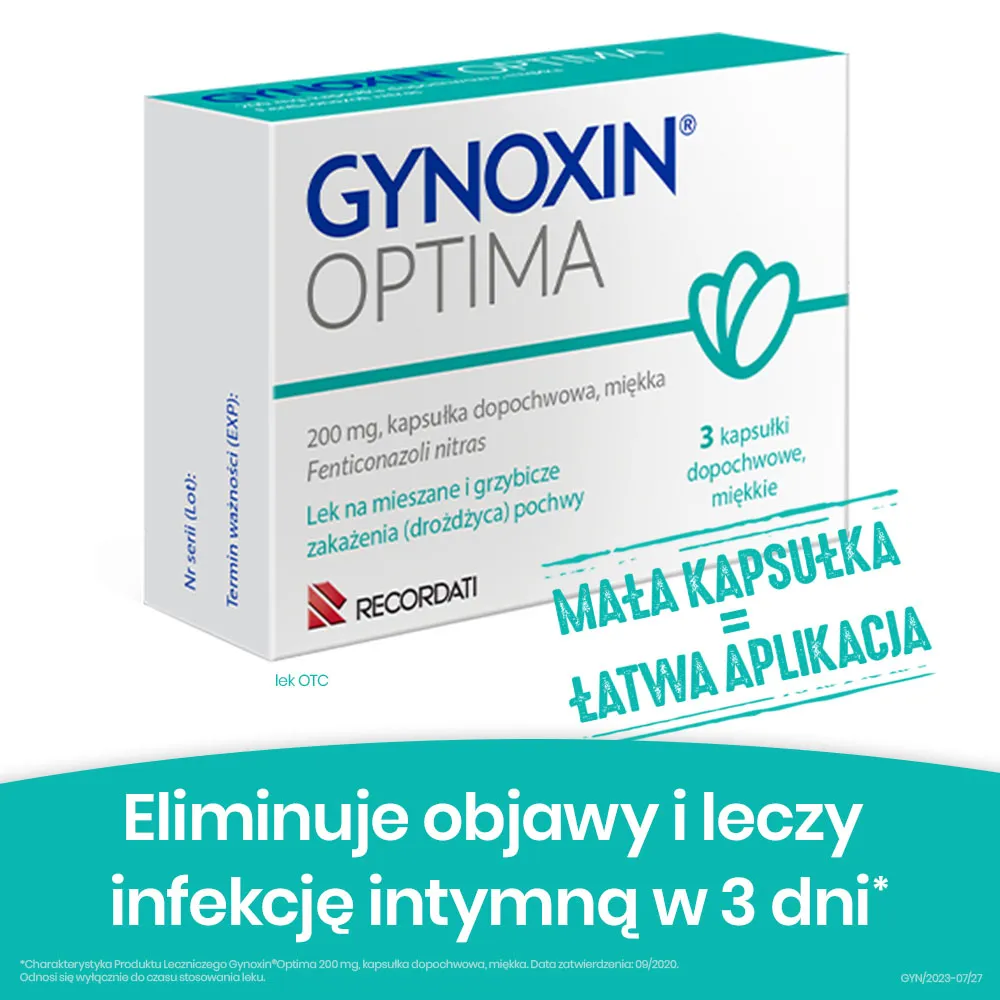 Gynoxin Optima 200 mg, 3 kapsułki dopochwowe 