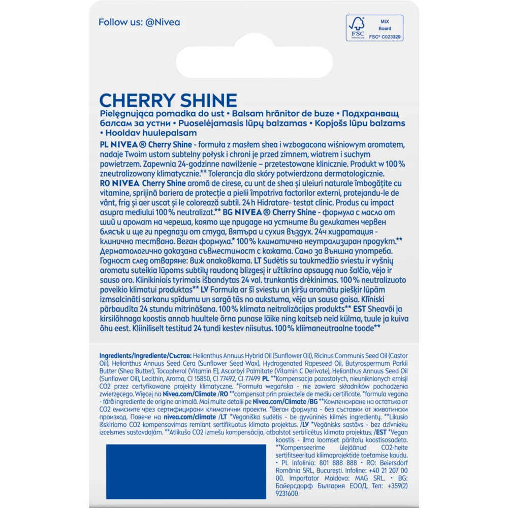 Nivea Cherry Shine pielęgnująca pomadka do ust, 4,8 g