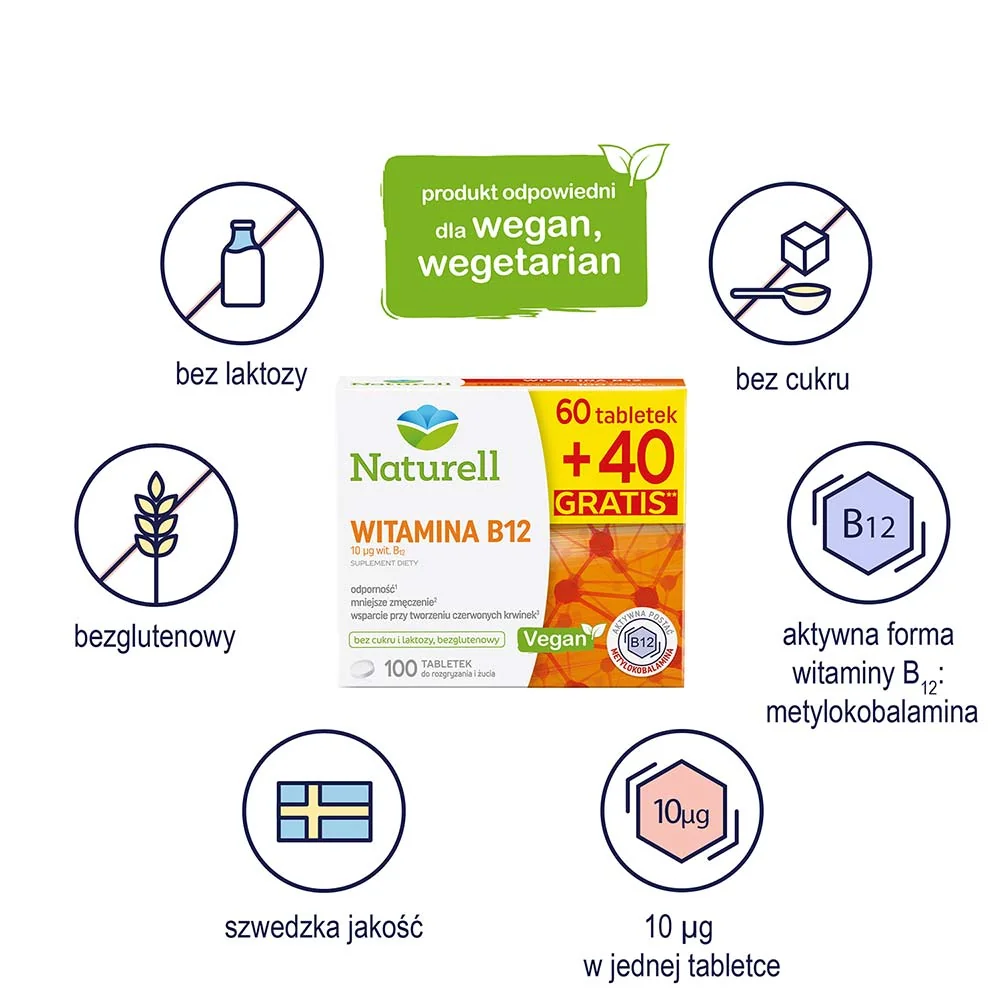 Naturell Witamina B12 suplement diety, 100 tabletek do żucia