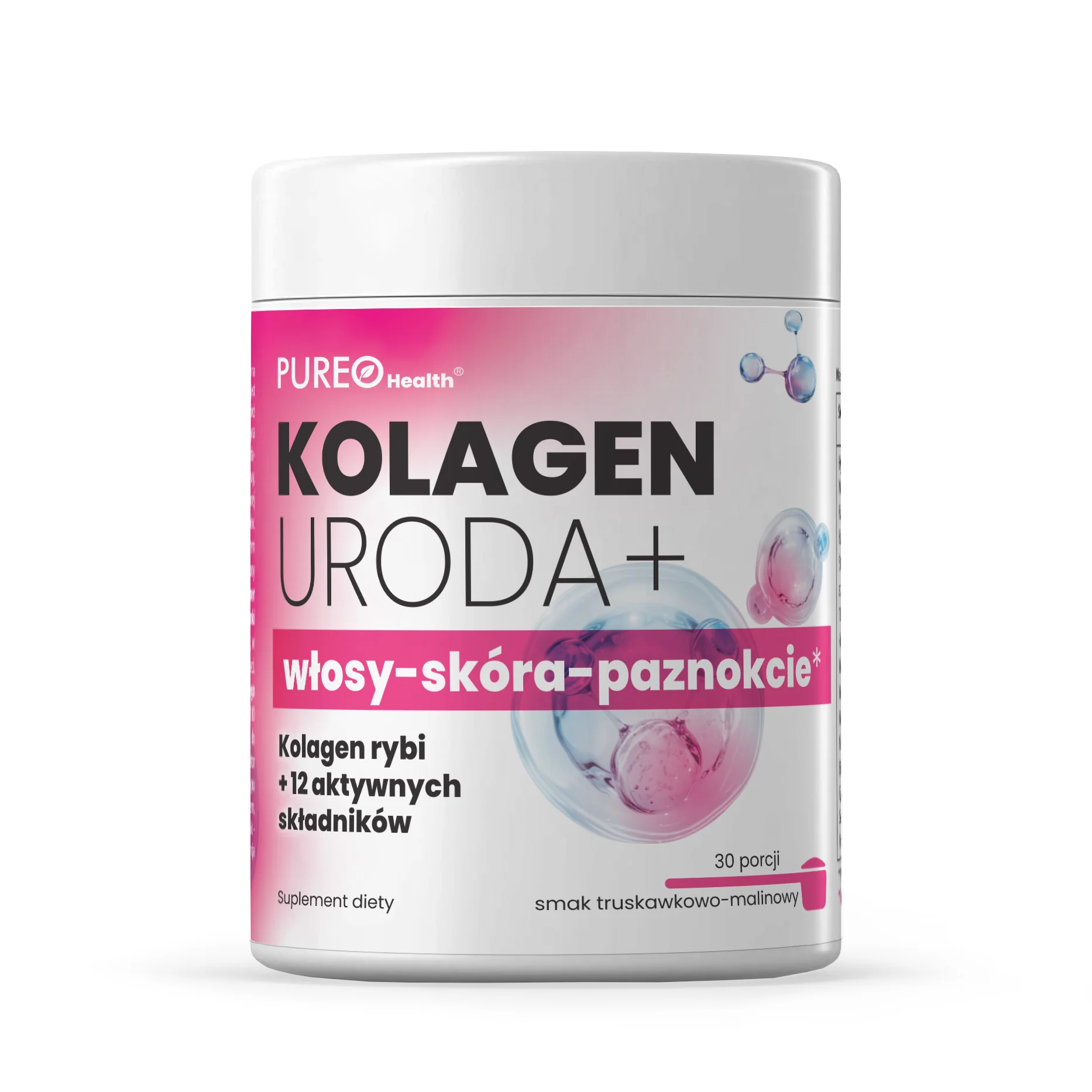 Pureo Health Kolagen Beuaty Formula włosy-skóra-paznokcie 30 porcji, smak truskawka i malina