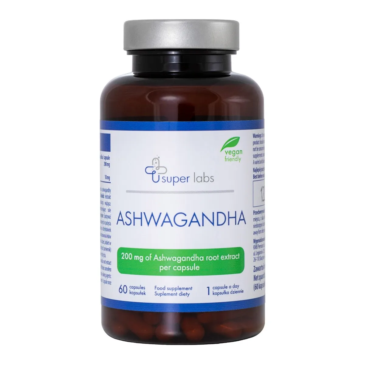 Super Labs Ashwagandha, suplement diety, 60 kapsułek