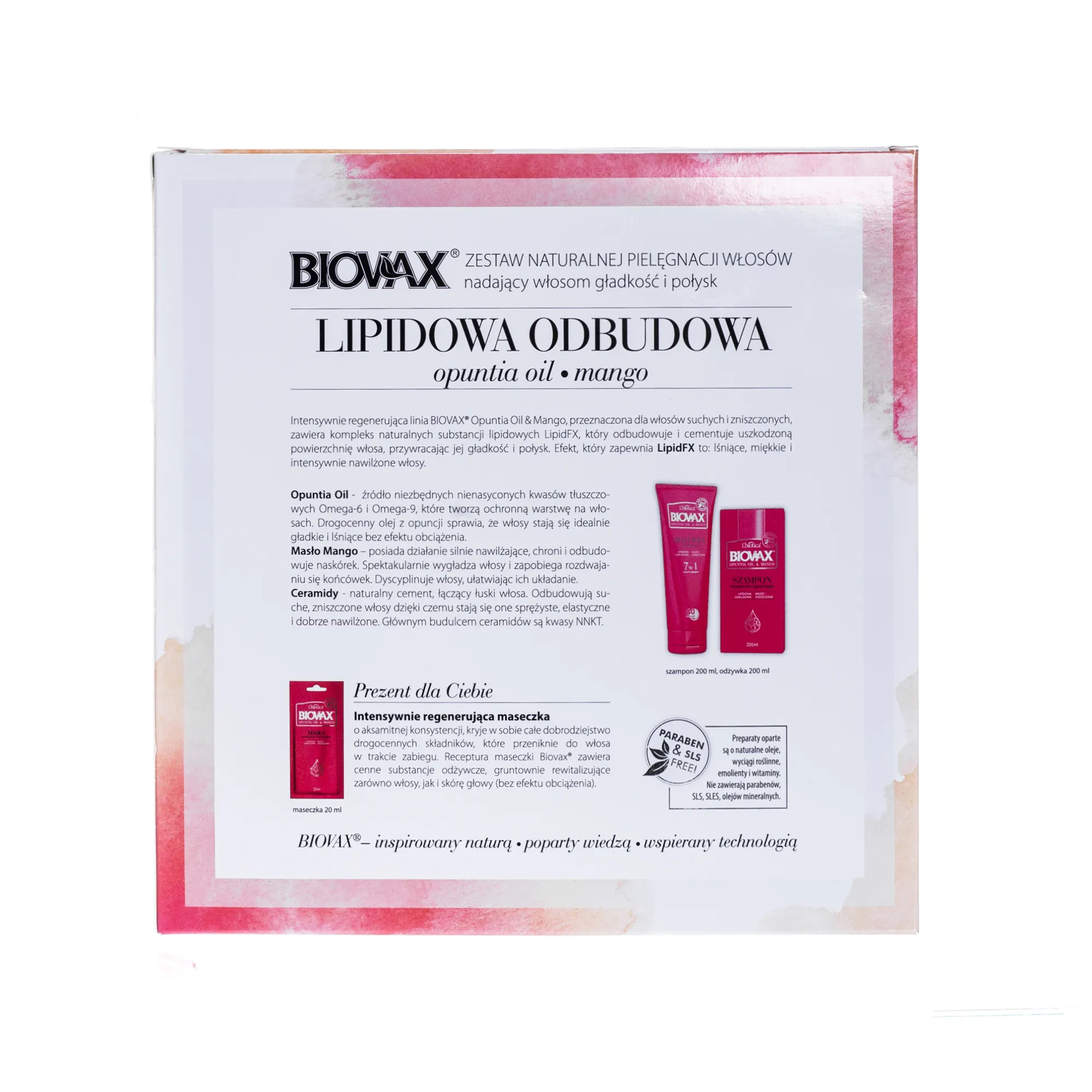 L'biotica Biovax zestaw Opuntia Oil&Mango, odżywka 7w1, 200 ml + szampon, 200 ml + maseczka, 20 ml 