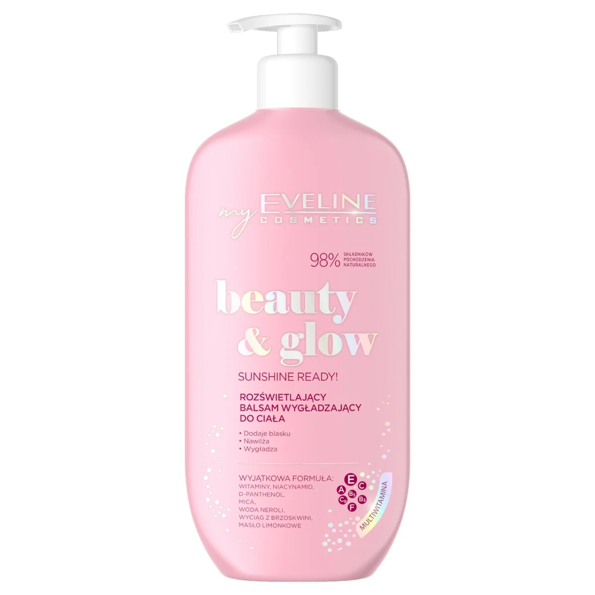 Eveline Cosmetics Beauty & Glow, rozświetlający balsam wygładzający do ciała, 350 ml