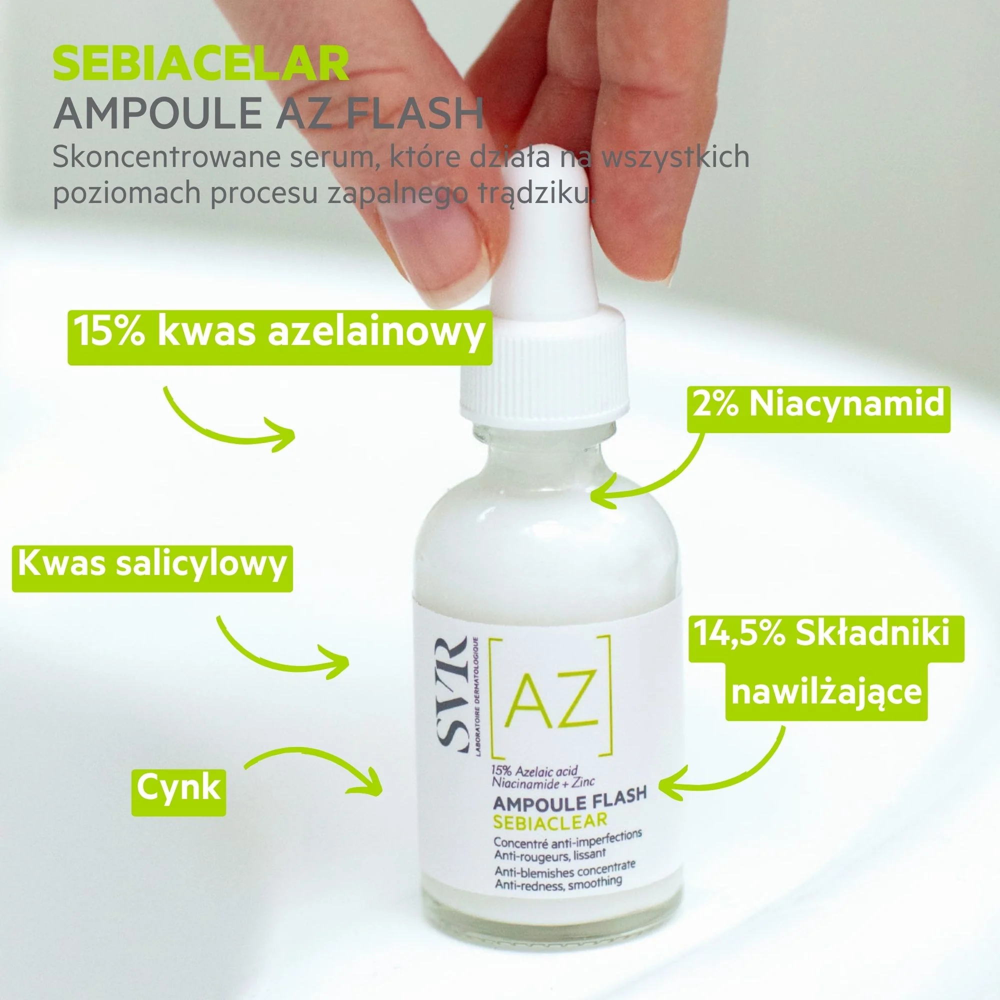 SVR Sebiaclear Ampoule Flash Koncentrat wygładzający korygujący niedoskonałości i zaczerwienienia, 30 ml