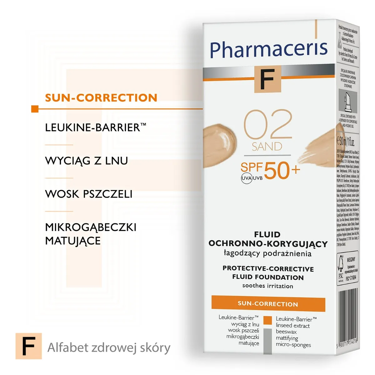Pharmaceris F, Fluid ochronno-korygujący łagodzący podrażnienia 02 Sand / SPF 50+ / 30 ml 