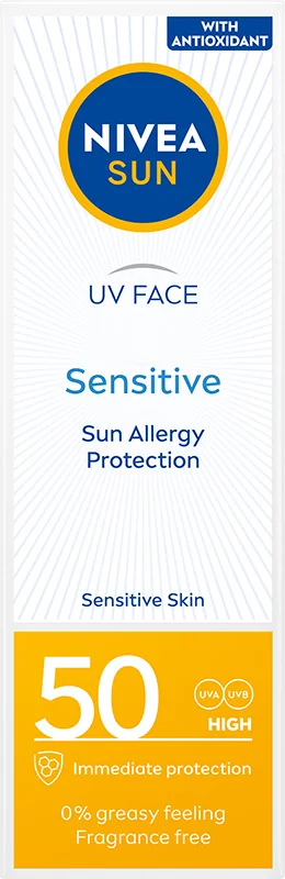 Nivea Sun UV Face Sensitive, przeciwsłoneczny krem do twarzy dla skóry wrażliwej, 50 ml