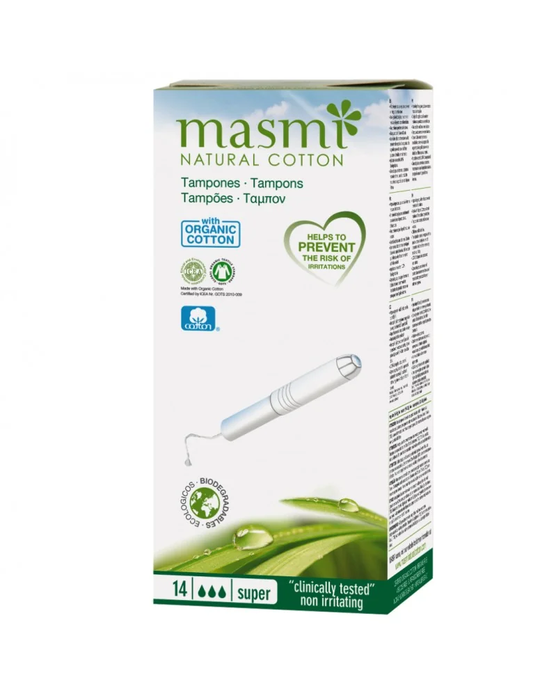 Masmi Super, organiczne bawełniane tampony z aplikatorem, 14 sztuk