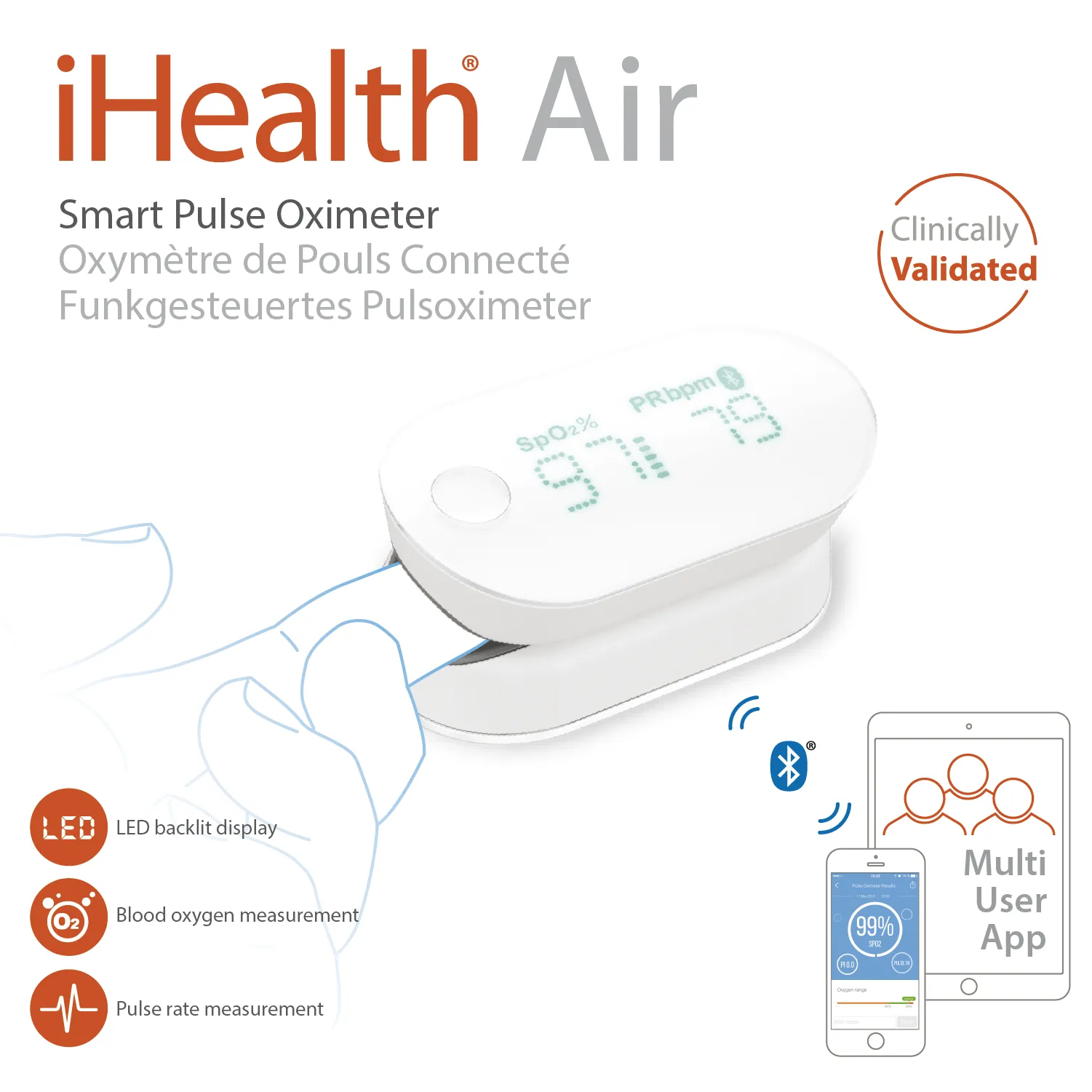 iHealth AIR Smart PO3M, pulsoksymetr napalcowy, 1 sztuka 