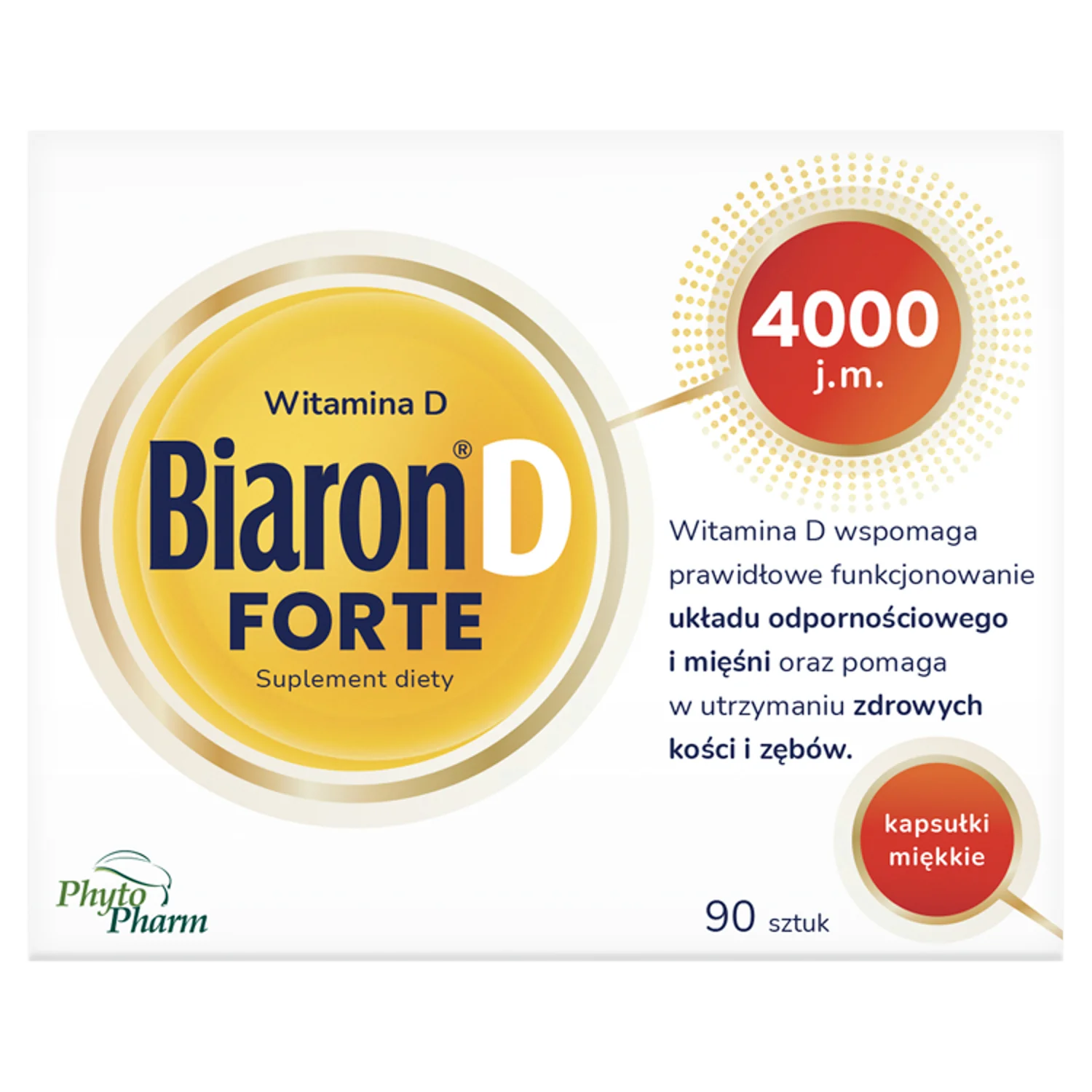 Biaron D Forte Witamina D 4000 j.m., suplement diety, 90 kapsułek