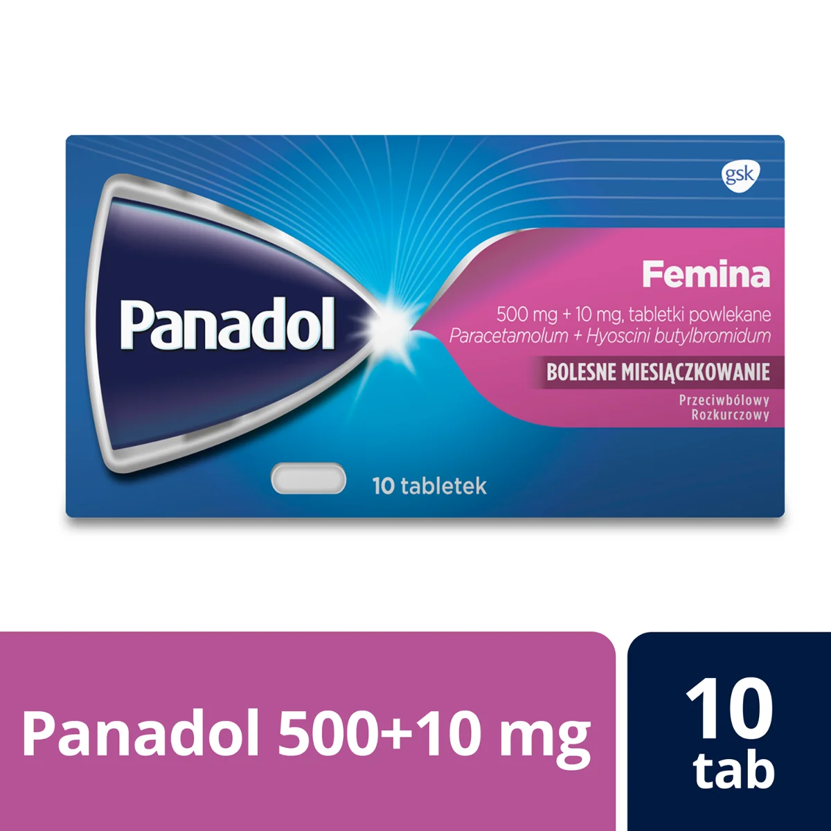 Panadol Femina, 500 mg + 10 mg, 10 tabletek