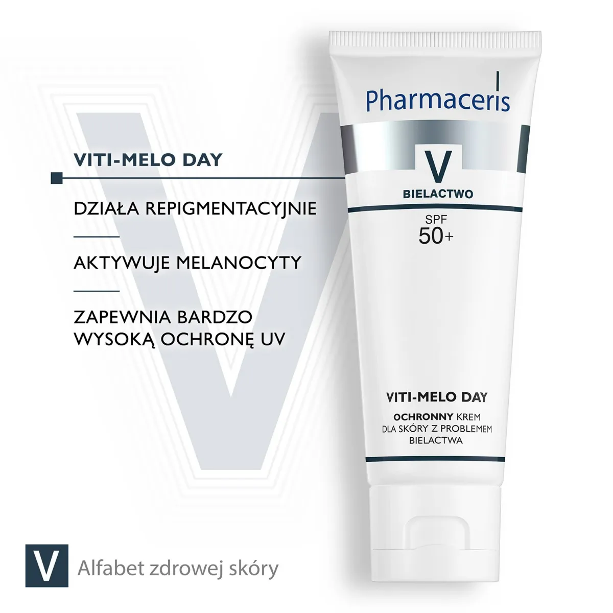 Pharmaceris V Viti-Melo Day, ochronny krem dla skóry z problemami bielactwa do twarzy i ciała na dzień, SPF 50, 75 ml 